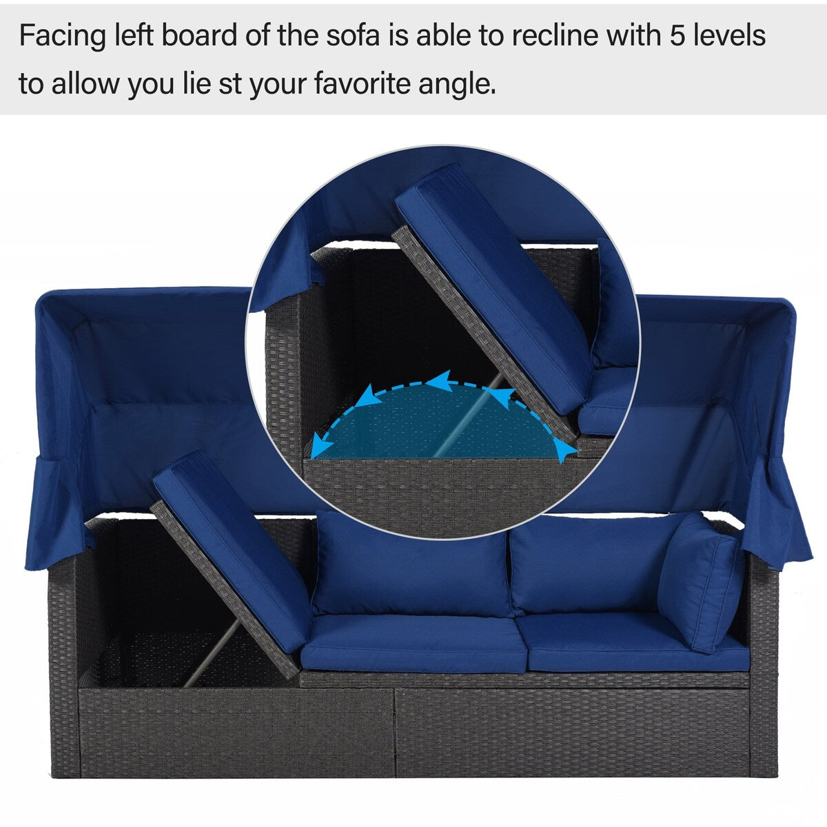 4-Piece Outdoor Wicker Sectional Patio Daybed with Canopy and Ottoman