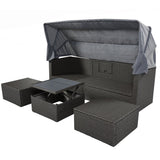 4-Piece Outdoor Wicker Sectional Patio Daybed with Canopy and Ottoman