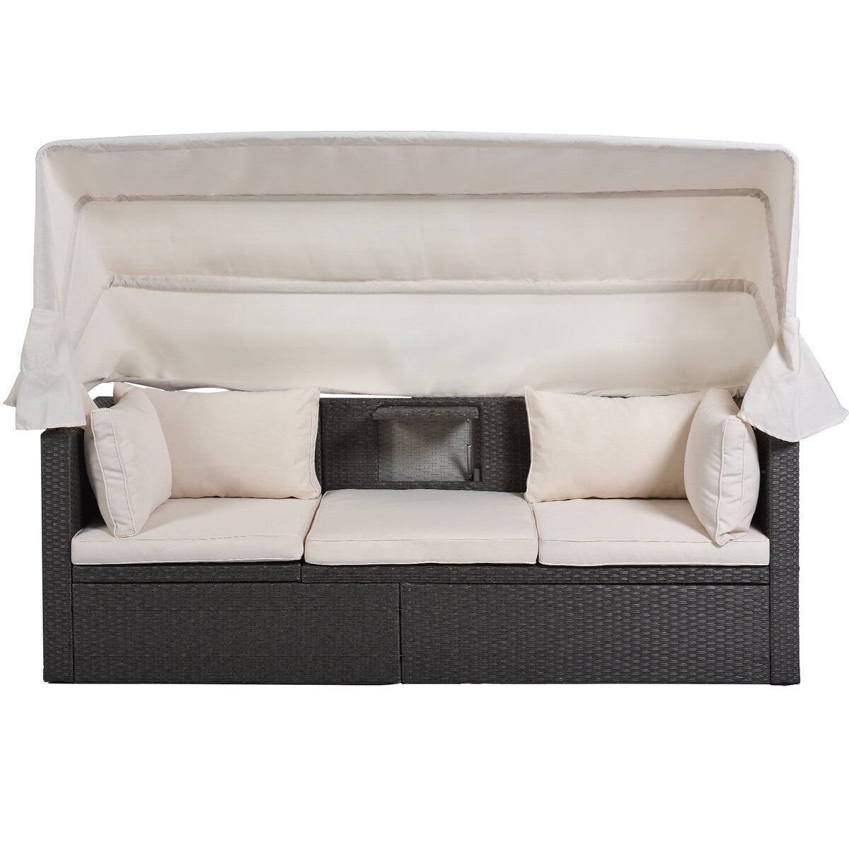 4-Piece Outdoor Wicker Sectional Patio Daybed with Canopy and Ottoman