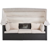 4-Piece Outdoor Wicker Sectional Patio Daybed with Canopy and Ottoman