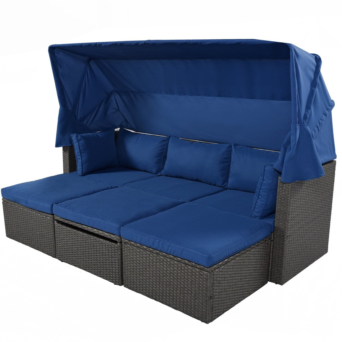 4-Piece Outdoor Wicker Sectional Patio Daybed with Canopy and Ottoman
