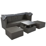 4-Piece Outdoor Wicker Sectional Patio Daybed with Canopy and Ottoman