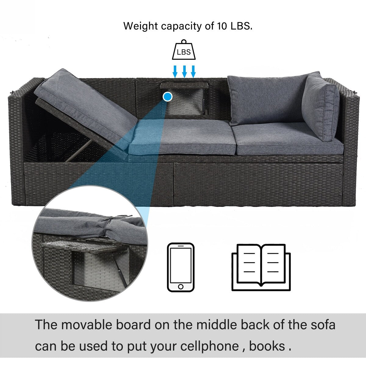 4-Piece Outdoor Wicker Sectional Patio Daybed with Canopy and Ottoman