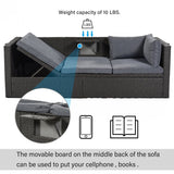 4-Piece Outdoor Wicker Sectional Patio Daybed with Canopy and Ottoman