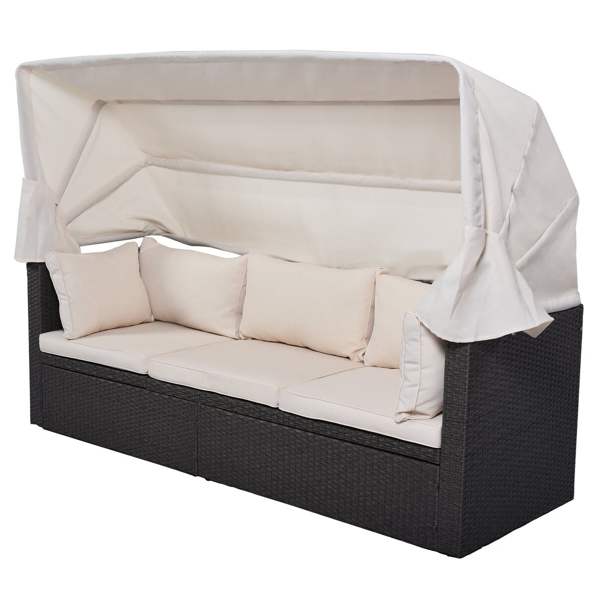 4-Piece Outdoor Wicker Sectional Patio Daybed with Canopy and Ottoman