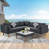 4-pieces Outdoor Wicker Sofa Set, Patio Furniture with Pillows, L-shape Sofa Set for Garden, Balcony, Poolside