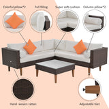 4-pieces Outdoor Wicker Sofa Set, Patio Furniture with Pillows, L-shape Sofa Set for Garden, Balcony, Poolside