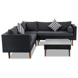 4-pieces Outdoor Wicker Sofa Set, Patio Furniture with Pillows, L-shape Sofa Set for Garden, Balcony, Poolside