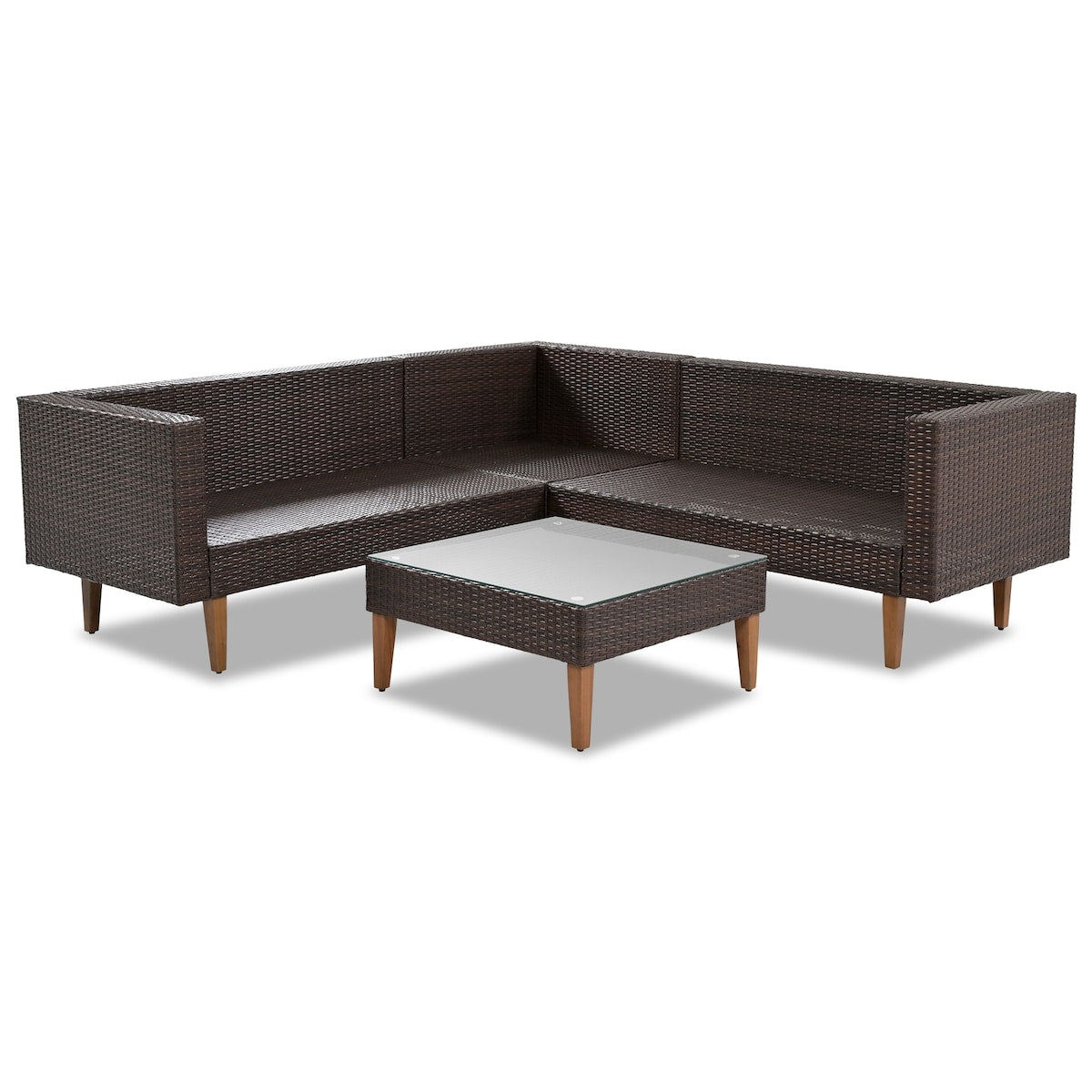 4-pieces Outdoor Wicker Sofa Set, Patio Furniture with Pillows, L-shape Sofa Set for Garden, Balcony, Poolside
