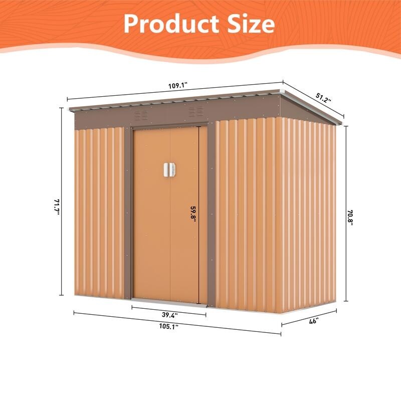 4.2 x 9.1 Ft Brown Outdoor Storage Shed, Metal Tool Shed with Lockable Doors Vents