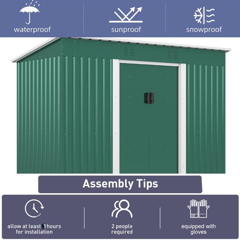 4.2 x 9.1 Ft Green Outdoor Storage Shed, Metal Tool Shed with Lockable Doors Vents