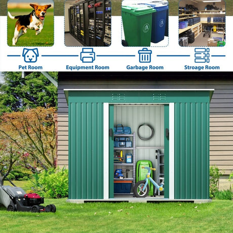 4.2 x 9.1 Ft Green Outdoor Storage Shed, Metal Tool Shed with Lockable Doors Vents