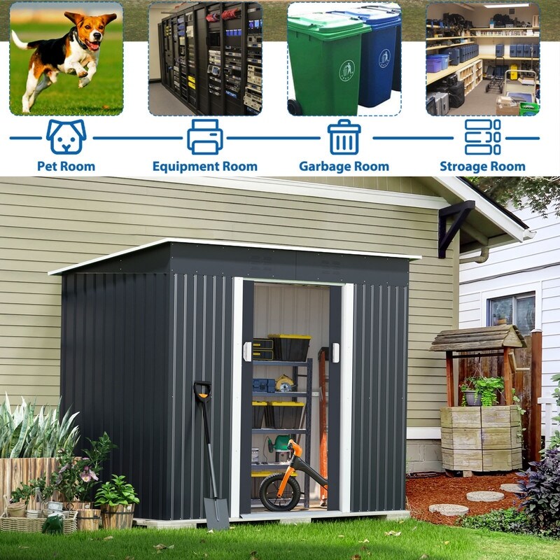 4.2 x 9.1 Ft Grey Outdoor Storage Shed, Metal Tool Shed with Lockable Doors Vents