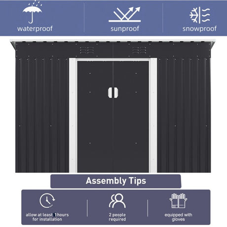 4.2 x 9.1 Ft Grey Outdoor Storage Shed, Metal Tool Shed with Lockable Doors Vents