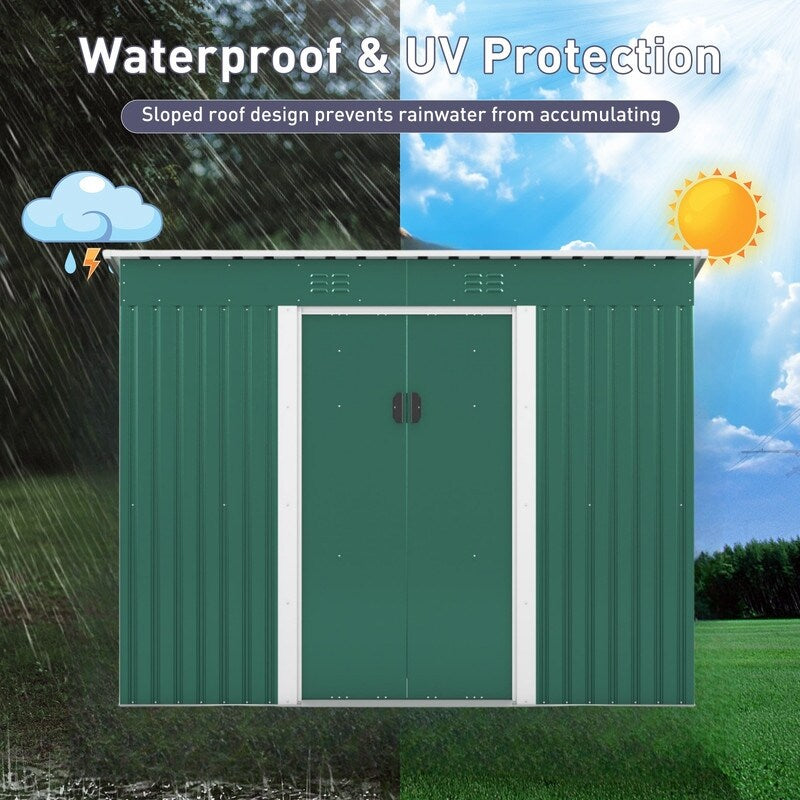 4.2 x 9.1 Ft Brown Outdoor Storage Shed, Metal Tool Shed with Lockable Doors Vents