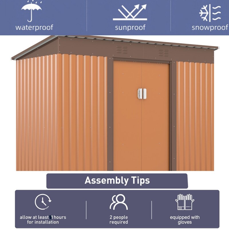 4.2 x 9.1 Ft Brown Outdoor Storage Shed, Metal Tool Shed with Lockable Doors Vents