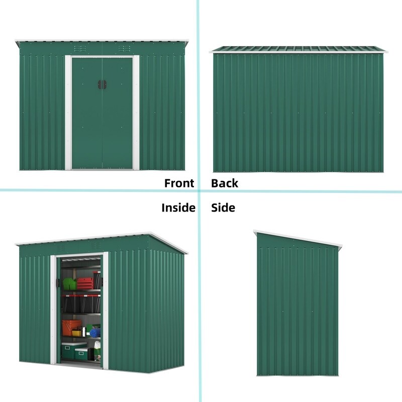 4.2 x 9.1 Ft Brown Outdoor Storage Shed, Metal Tool Shed with Lockable Doors Vents