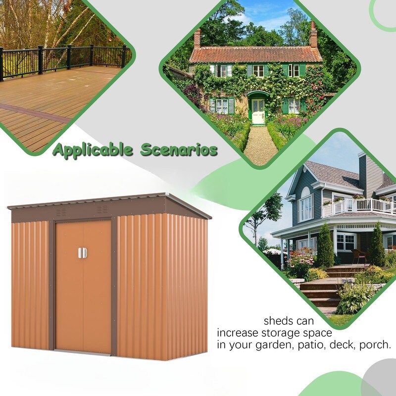 4.2 x 9.1 Ft Brown Outdoor Storage Shed, Metal Tool Shed with Lockable Doors Vents