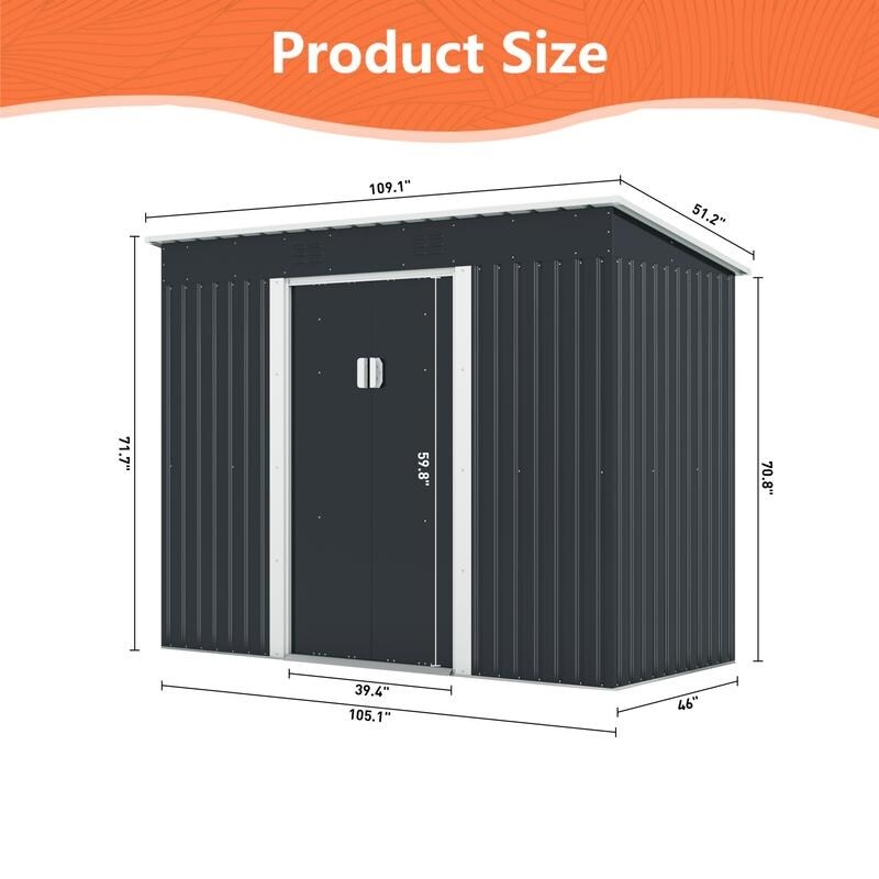 4.2 x 9.1 Ft Brown Outdoor Storage Shed, Metal Tool Shed with Lockable Doors Vents