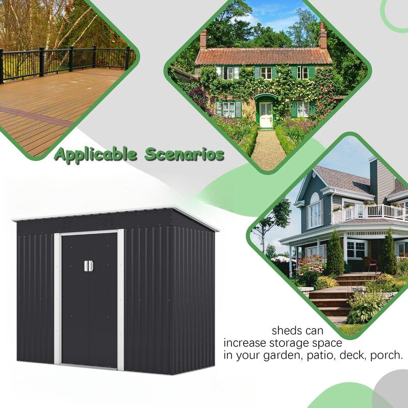 4.2 x 9.1 Ft Brown Outdoor Storage Shed, Metal Tool Shed with Lockable Doors Vents