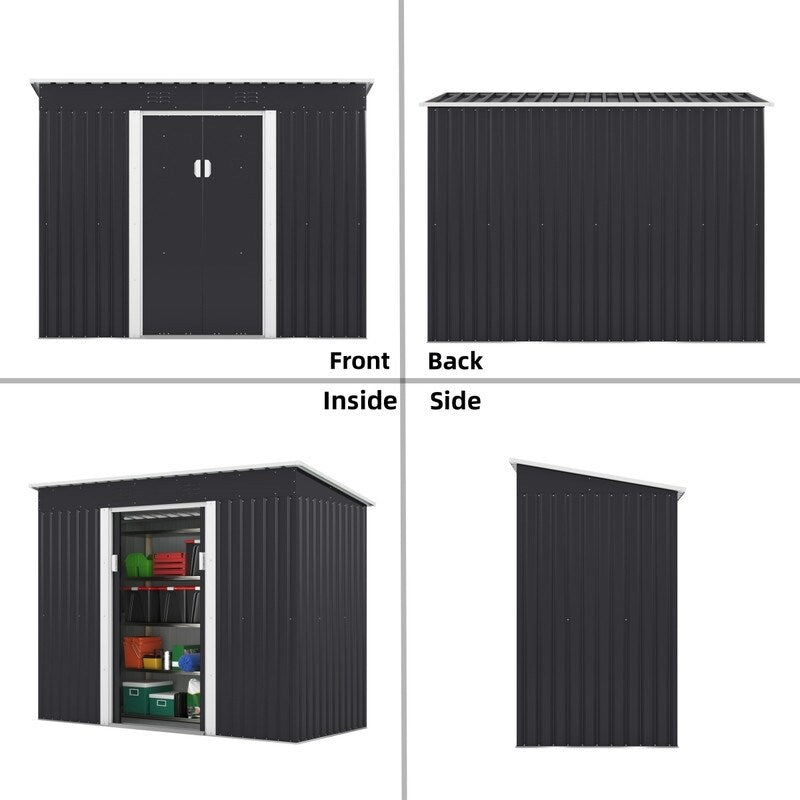 4.2 x 9.1 Ft Brown Outdoor Storage Shed, Metal Tool Shed with Lockable Doors Vents