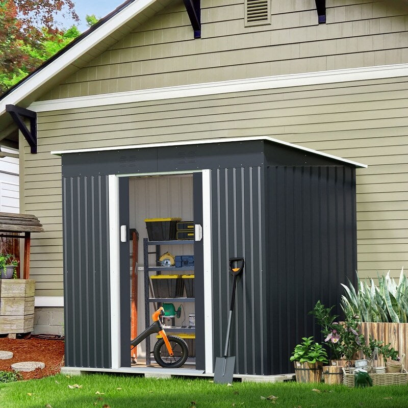 4.2 x 9.1 Ft Brown Outdoor Storage Shed, Metal Tool Shed with Lockable Doors Vents