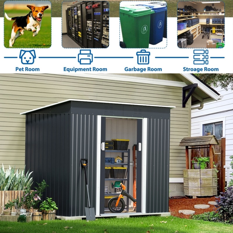 4.2 x 9.1 Ft Brown Outdoor Storage Shed, Metal Tool Shed with Lockable Doors Vents