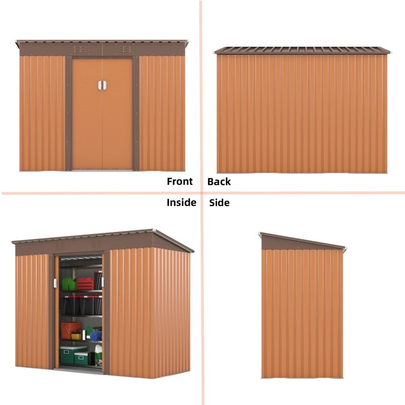 4.2 x 9.1 Ft Brown Outdoor Storage Shed, Metal Tool Shed with Lockable Doors Vents