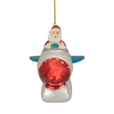 4.25" Santa in a Silver Rocket Ship Glass Christmas Ornament