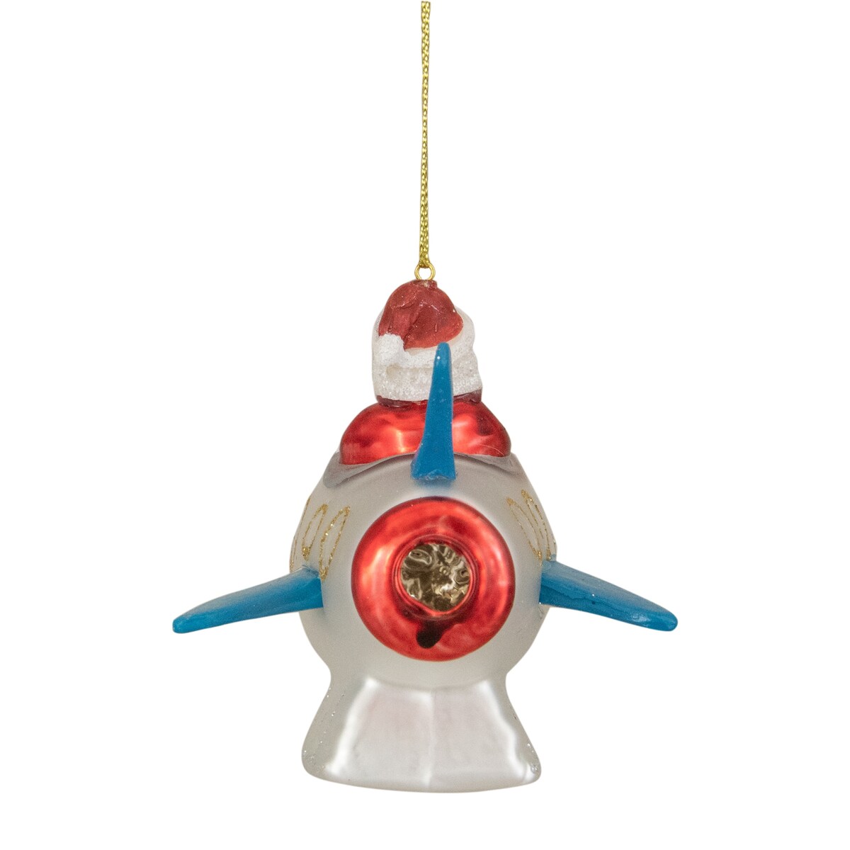 4.25" Santa in a Silver Rocket Ship Glass Christmas Ornament