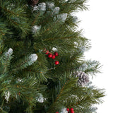 4.5-ft Spruce Pre-Lit or Unlit Artificial Christmas Tree with Frosted Branches Red Berries Pinecones by Christopher Knight Home