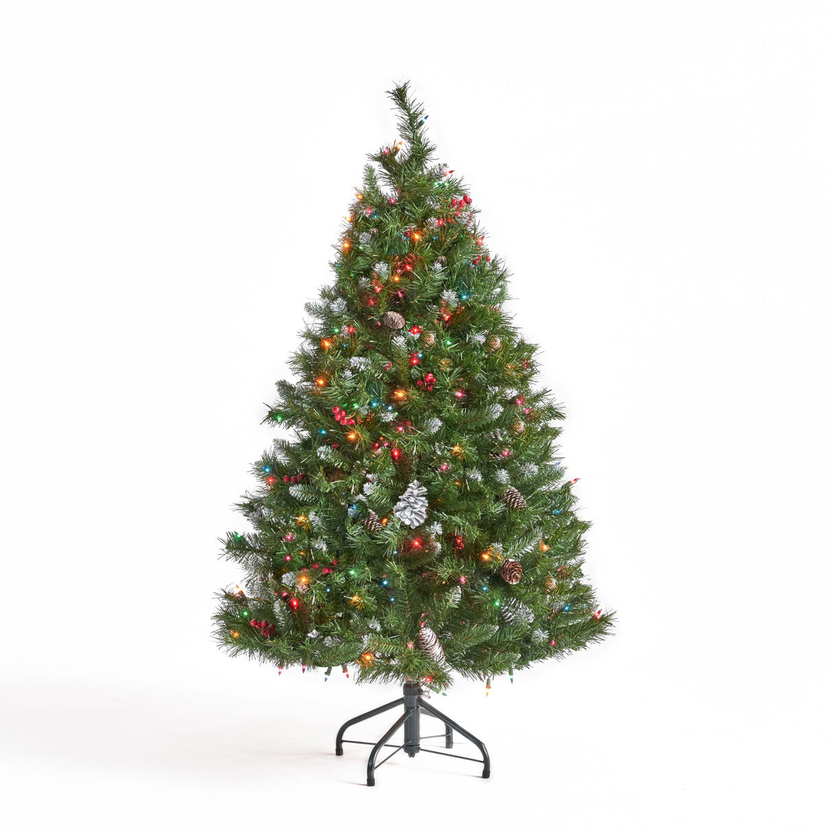 4.5-ft Spruce Pre-Lit or Unlit Artificial Christmas Tree with Frosted Branches Red Berries Pinecones by Christopher Knight Home