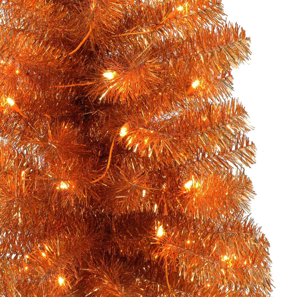 Puleo International 4.5 ft. Pre-lit Orange Tinsel Tree