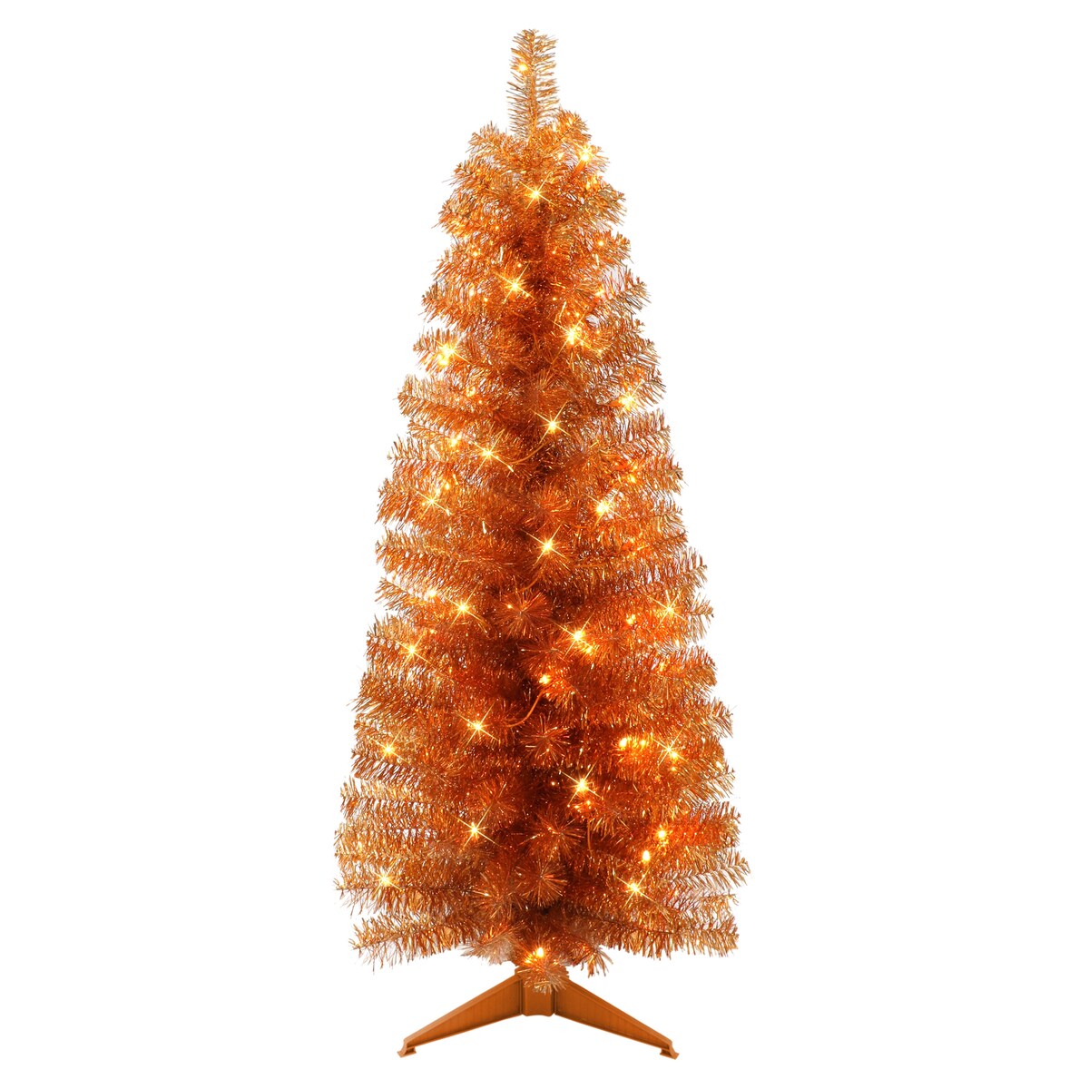 Puleo International 4.5 ft. Pre-lit Orange Tinsel Tree
