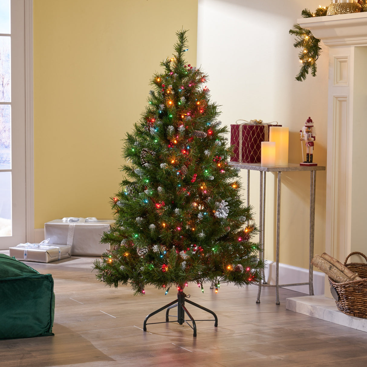4.5-ft Spruce Pre-Lit or Unlit Artificial Christmas Tree with Frosted Branches Red Berries Pinecones by Christopher Knight Home