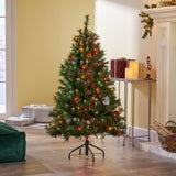 4.5-ft Spruce Pre-Lit or Unlit Artificial Christmas Tree with Frosted Branches Red Berries Pinecones by Christopher Knight Home