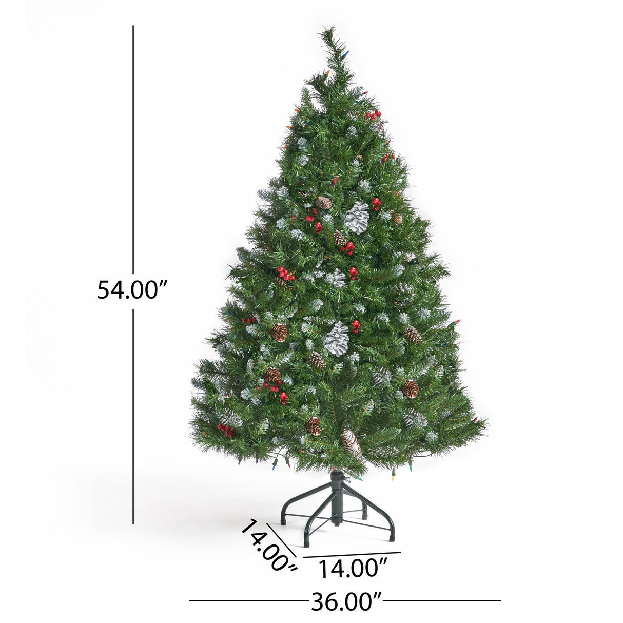 4.5-ft Spruce Pre-Lit or Unlit Artificial Christmas Tree with Frosted Branches Red Berries Pinecones by Christopher Knight Home