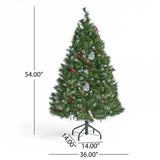 4.5-ft Spruce Pre-Lit or Unlit Artificial Christmas Tree with Frosted Branches Red Berries Pinecones by Christopher Knight Home