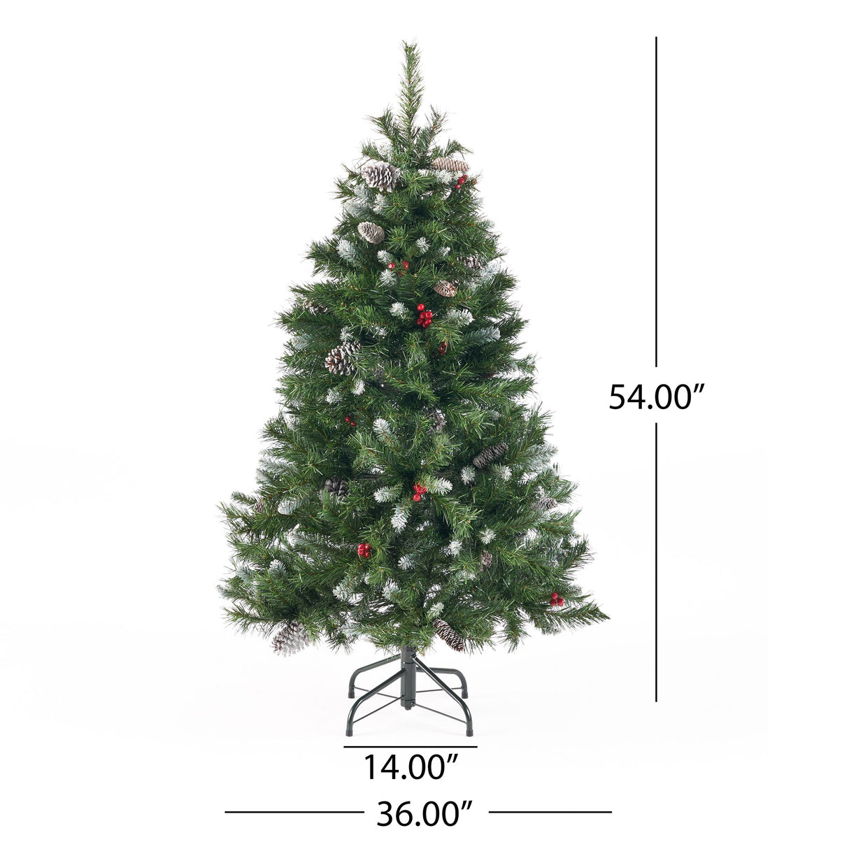 4.5-ft Spruce Pre-Lit or Unlit Artificial Christmas Tree with Frosted Branches Red Berries Pinecones by Christopher Knight Home