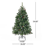4.5-ft Spruce Pre-Lit or Unlit Artificial Christmas Tree with Frosted Branches Red Berries Pinecones by Christopher Knight Home