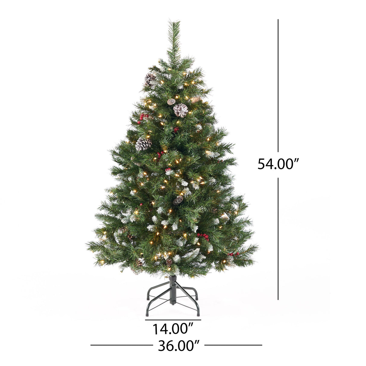 4.5-ft Spruce Pre-Lit or Unlit Artificial Christmas Tree with Frosted Branches Red Berries Pinecones by Christopher Knight Home