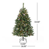 4.5-ft Spruce Pre-Lit or Unlit Artificial Christmas Tree with Frosted Branches Red Berries Pinecones by Christopher Knight Home