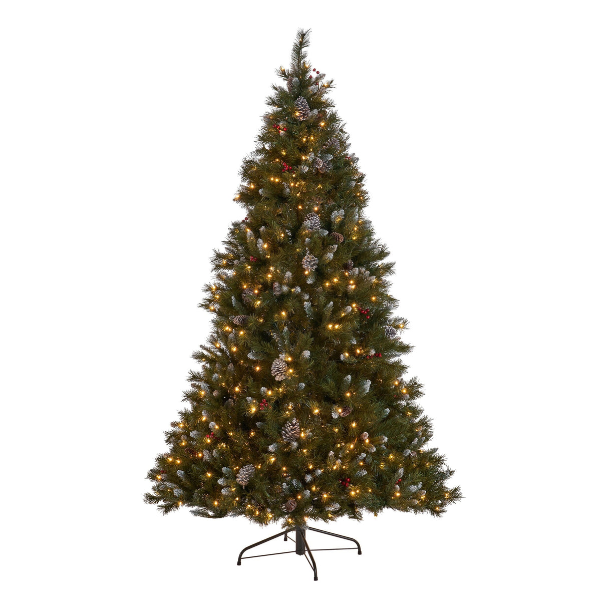4.5-ft Spruce Pre-Lit or Unlit Artificial Christmas Tree with Frosted Branches Red Berries Pinecones by Christopher Knight Home
