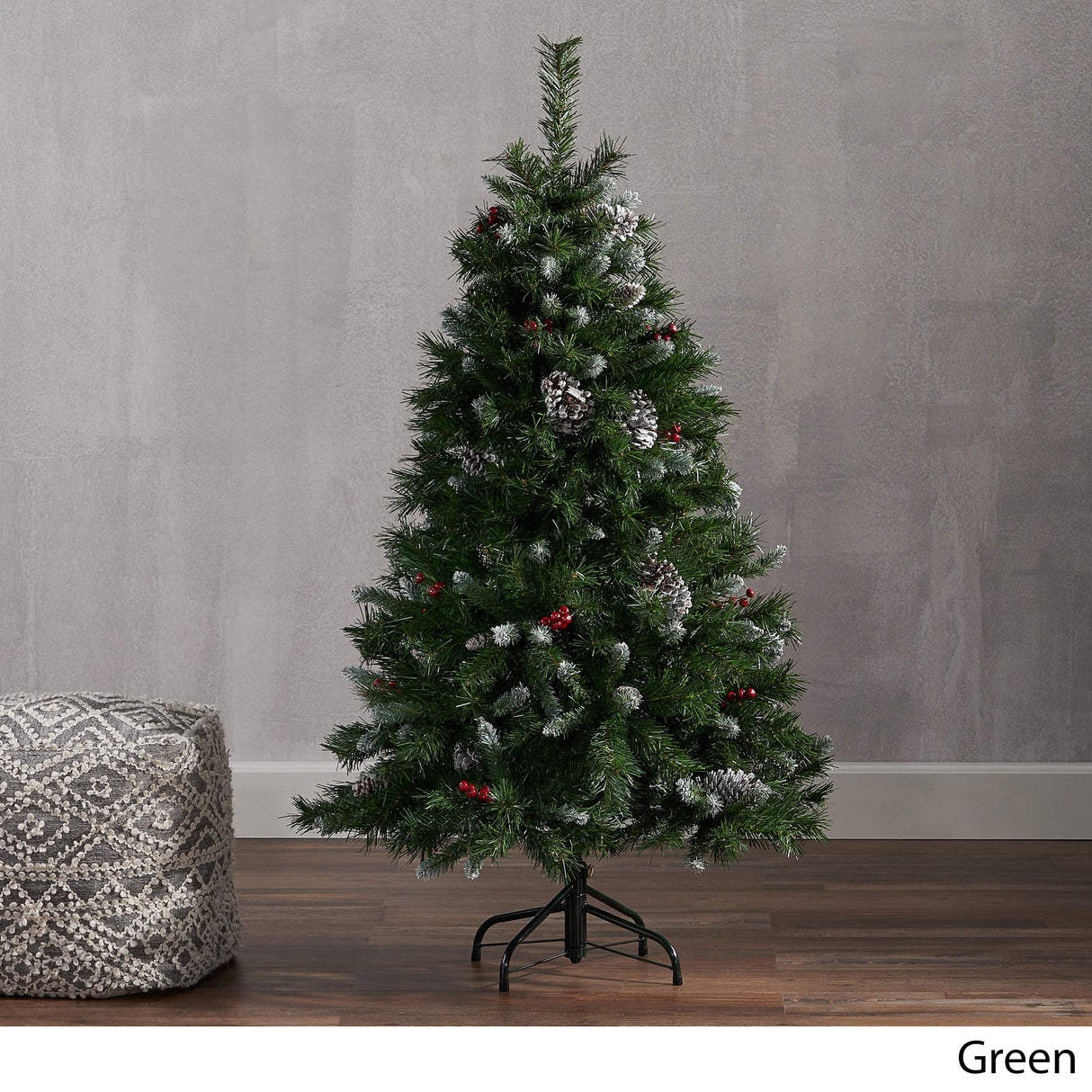 4.5-ft Spruce Pre-Lit or Unlit Artificial Christmas Tree with Frosted Branches Red Berries Pinecones by Christopher Knight Home