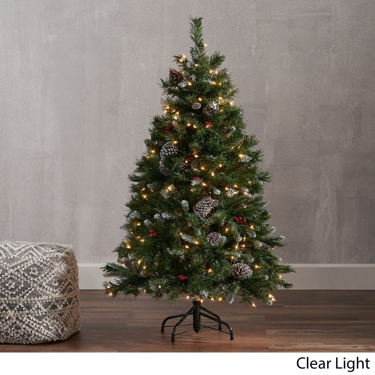 4.5-ft Spruce Pre-Lit or Unlit Artificial Christmas Tree with Frosted Branches Red Berries Pinecones by Christopher Knight Home
