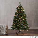 4.5-ft Spruce Pre-Lit or Unlit Artificial Christmas Tree with Frosted Branches Red Berries Pinecones by Christopher Knight Home