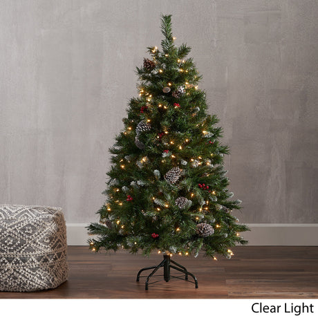 4.5-ft Spruce Pre-Lit or Unlit Artificial Christmas Tree with Frosted Branches Red Berries Pinecones by Christopher Knight Home