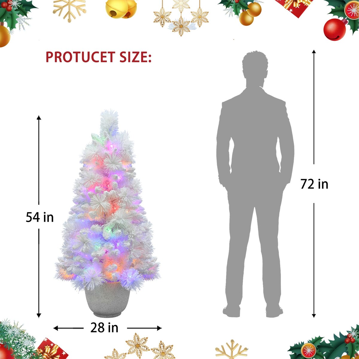 4.5Ft Pre-Lit White Flocked Tree with MgO Pot