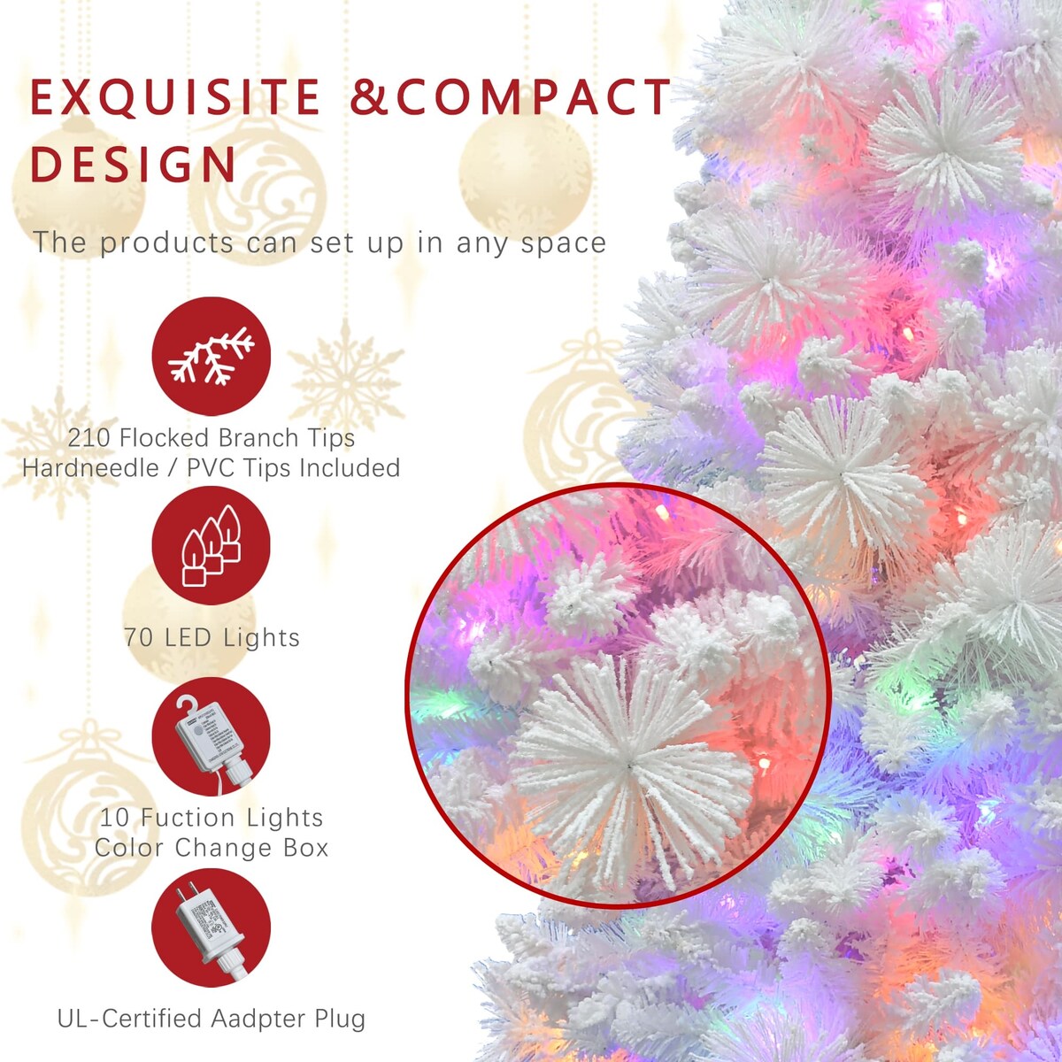 4.5Ft Pre-Lit White Flocked Tree with MgO Pot