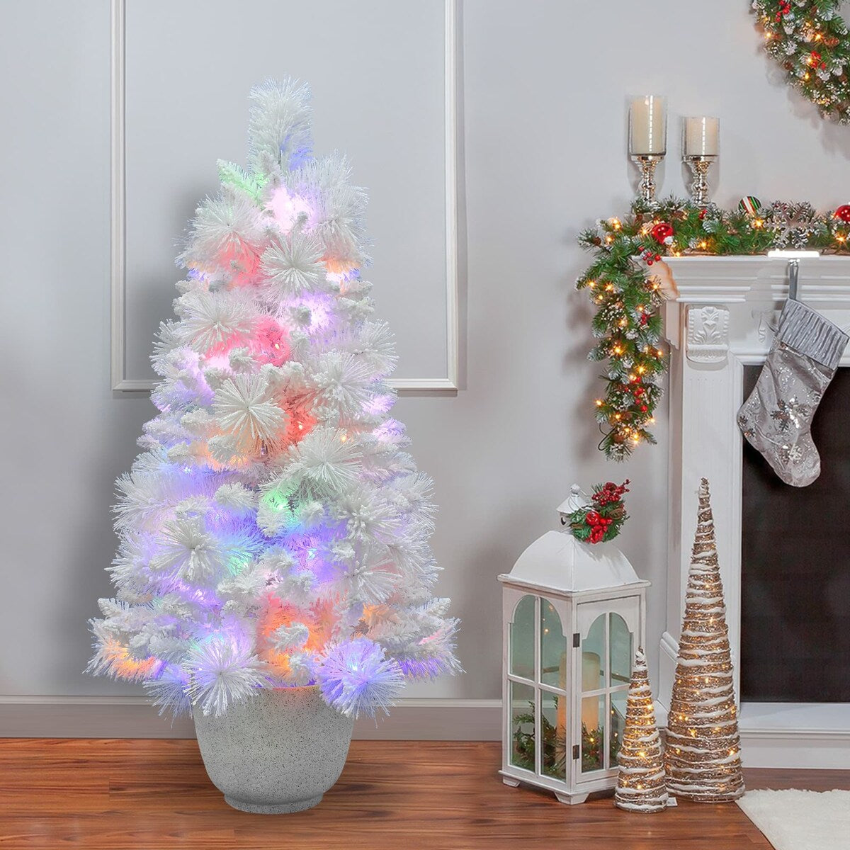 4.5Ft Pre-Lit White Flocked Tree with MgO Pot